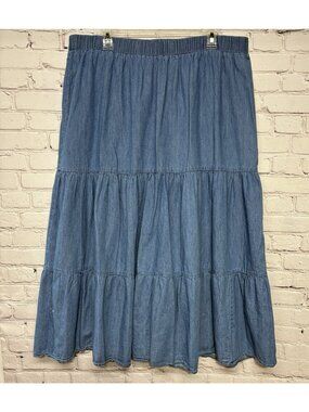 Lane Bryant Blue Chambray Tiered Maxi Skirt  Boho Western Prairie Sz 14/16